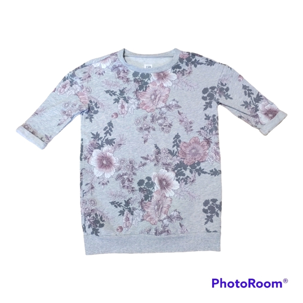 Gap Kids Tunic Sweatshirt Grey With Purple And White Floral Size XS (4-5)